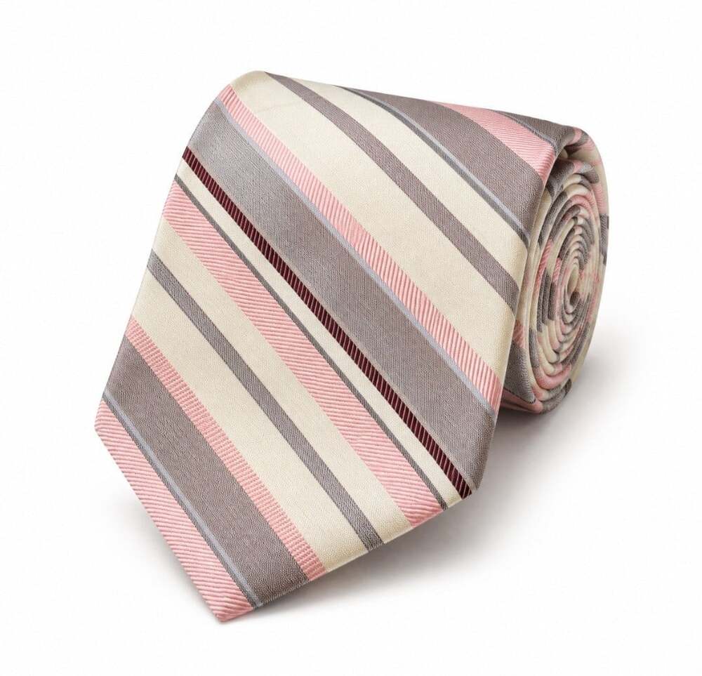 Vincent Di Mani Men’s Silk Tie Pink Gray Cream Striped Handmade Necktie